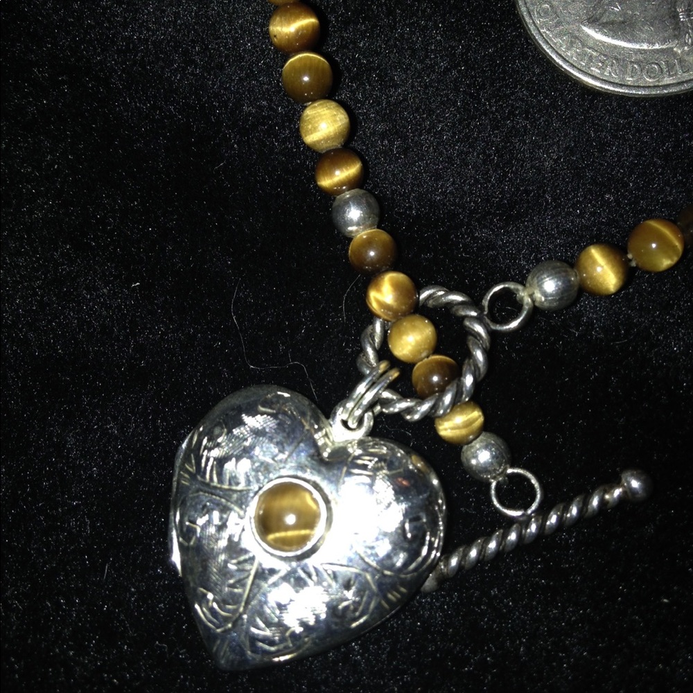 Tiger's Eye & Sterling Silver necklace w/ locket
